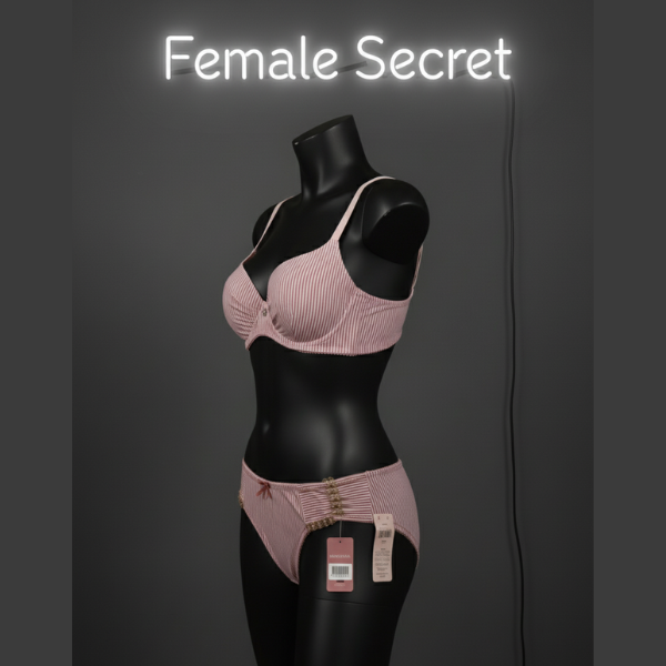 75% Off | Pack of 4 Striped Padded Bra And Panty Set with Chain Straps | Free Home Delivery