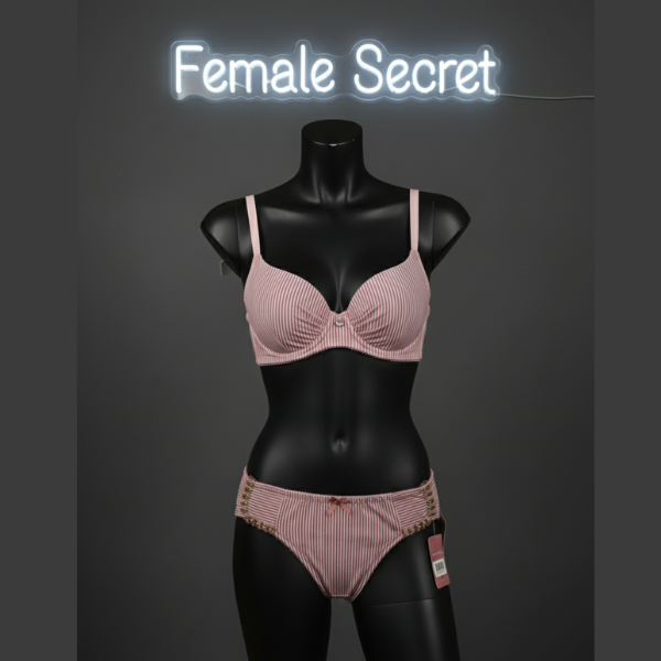 75% Off | Pack of 4 Striped Padded Bra And Panty Set with Chain Straps | Free Home Delivery