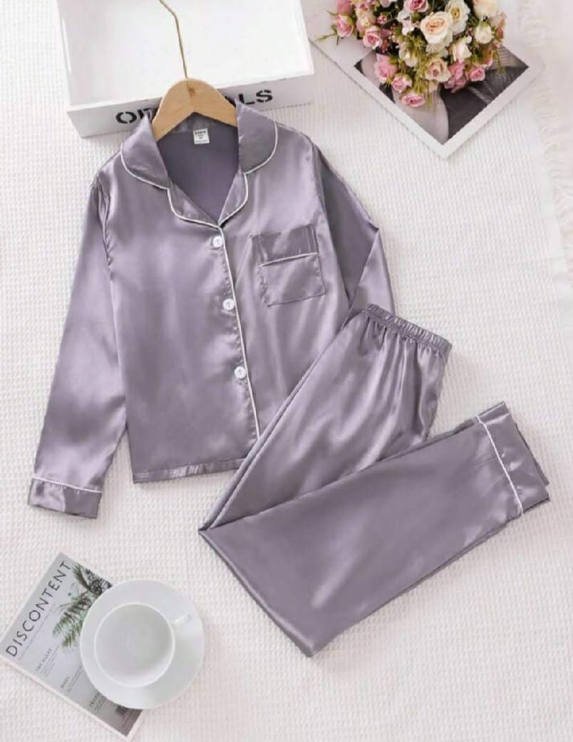 Elegant Silk Ladies Night Suit - Shirt and Trouser Sleepwear Set for Women